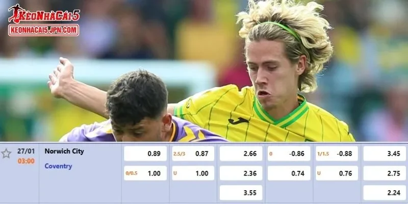 Tỷ lệ kèo chuẩn xác nhất cho cuộc so tài Norwich City vs Coventry City