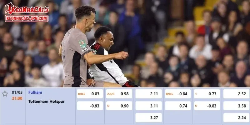 Tỷ lệ kèo chi tiết của trận Fulham vs Tottenham